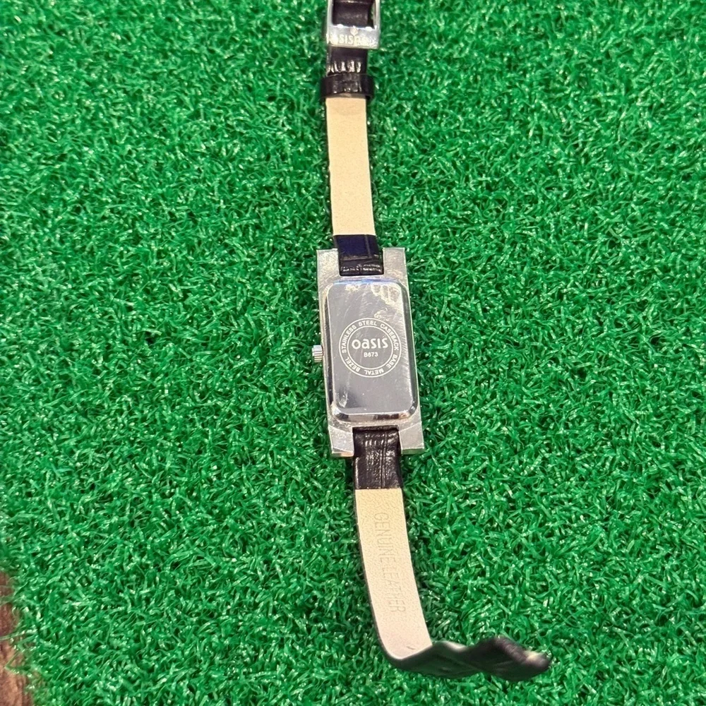 Oasis Rhinestones Silver Watch with‎ Black Strap